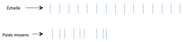 Figure 4 – Distribution moyenne des poids des éléments du tableau périodique